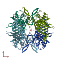PDB entry 1j2g coloured by chain, front view.