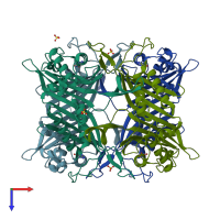 PDB entry 1j2g coloured by chain, top view.