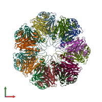 PDB entry 1j2q coloured by chain, front view.