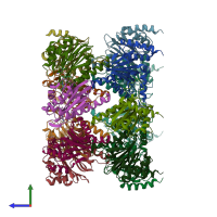 PDB entry 1j2q coloured by chain, side view.