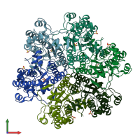 PDB entry 1j2t coloured by chain, front view.