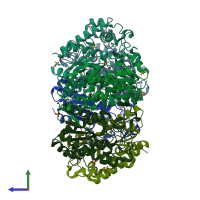 PDB entry 1j2t coloured by chain, side view.