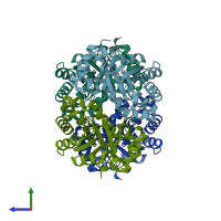 PDB entry 1j2w coloured by chain, side view.