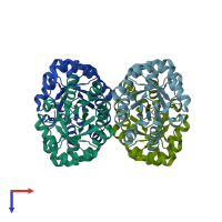 PDB entry 1j2w coloured by chain, top view.