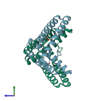 PDB entry 1j30 coloured by chain, side view.