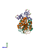PDB entry 1j35 coloured by chain, side view.