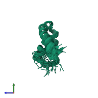 PDB entry 1j3c coloured by chain, ensemble of 30 models, side view.