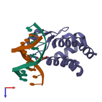 PDB entry 1j3e coloured by chain, top view.