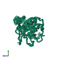 PDB entry 1j3g coloured by chain, ensemble of 20 models, side view.