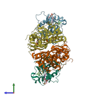 PDB entry 1j3i coloured by chain, side view.