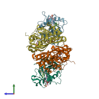 PDB entry 1j3j coloured by chain, side view.