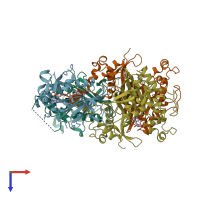PDB entry 1j3j coloured by chain, top view.