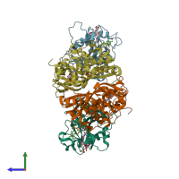 PDB entry 1j3k coloured by chain, side view.