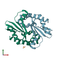 PDB entry 1j3m coloured by chain, front view.