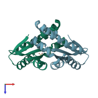 PDB entry 1j3m coloured by chain, top view.