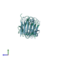 PDB entry 1j3q coloured by chain, side view.