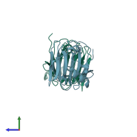 PDB entry 1j3r coloured by chain, side view.