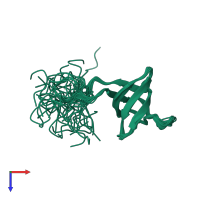 PDB entry 1j3t coloured by chain, ensemble of 20 models, top view.