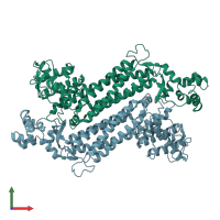 PDB entry 1j3u coloured by chain, front view.