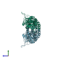 PDB entry 1j3u coloured by chain, side view.
