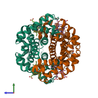 Hetero tetrameric assembly 1 of PDB entry 1j40 coloured by chemically distinct molecules, side view.