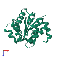 Monomeric assembly 1 of PDB entry 1j42 coloured by chemically distinct molecules, top view.