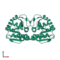 Homo dimeric assembly 2 of PDB entry 1j42 coloured by chemically distinct molecules, front view.