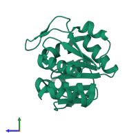 PDB entry 1j42 coloured by chain, side view.
