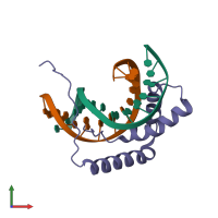 PDB entry 1j46 coloured by chain, front view.