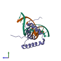 PDB entry 1j46 coloured by chain, side view.