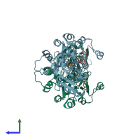 PDB entry 1j49 coloured by chain, side view.