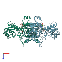 PDB entry 1j49 coloured by chain, top view.