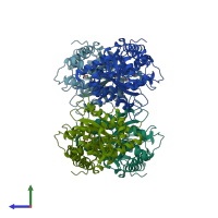PDB entry 1j4e coloured by chain, side view.