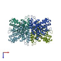 PDB entry 1j4e coloured by chain, top view.