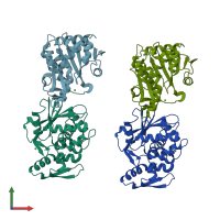 PDB entry 1j4g coloured by chain, front view.