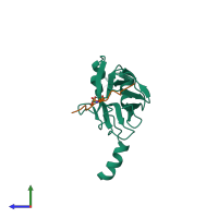 PDB entry 1j4p coloured by chain, side view.