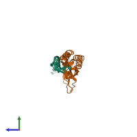 PDB entry 1j4w coloured by chain, side view.