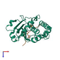 Hetero dimeric assembly 1 of PDB entry 1j4x coloured by chemically distinct molecules, top view.