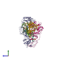 PDB entry 1j5o coloured by chain, side view.