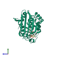 PDB entry 1j5p coloured by chain, side view.