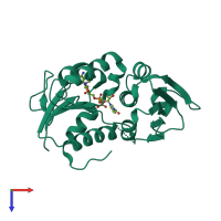 PDB entry 1j5p coloured by chain, top view.
