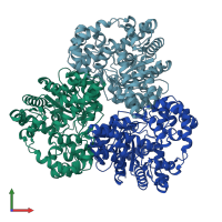 PDB entry 1j5s coloured by chain, front view.