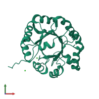 PDB entry 1j5t coloured by chain, front view.