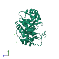 PDB entry 1j5t coloured by chain, side view.
