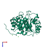 PDB entry 1j5t coloured by chain, top view.