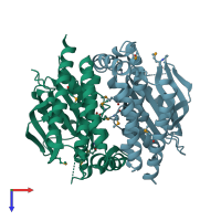 PDB entry 1j5w coloured by chain, top view.