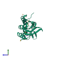 PDB entry 1j5y coloured by chain, side view.