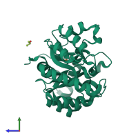 PDB entry 1j6o coloured by chain, side view.