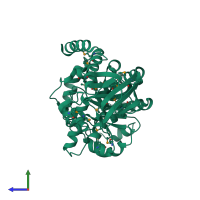 PDB entry 1j6p coloured by chain, side view.