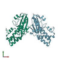 PDB entry 1j6r coloured by chain, front view.